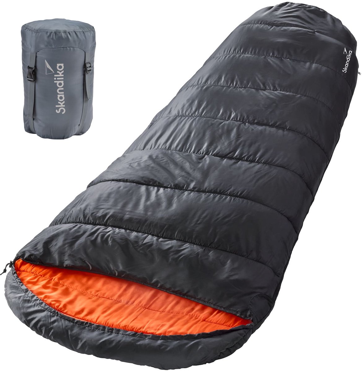 Skandika Vegas-R XXL Slaapzak - Slaapzakken - Slaapzakken volwassen – Mummie slaapzak - Unisex - Katoen, luxe kwaliteit, koppelbaar, 3 seizoenen, 220 x 110 cm, -12° tot -15°C, Outdoor kampeerslaapzak – Ritssluiting rechts - zwart