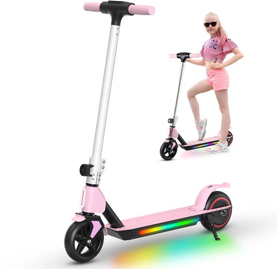 Elektrische kinderstep SIMATE S2 6-12 jaar, 130W motor, max 14 km/u, lichtgewicht, opvouwbaar, roze