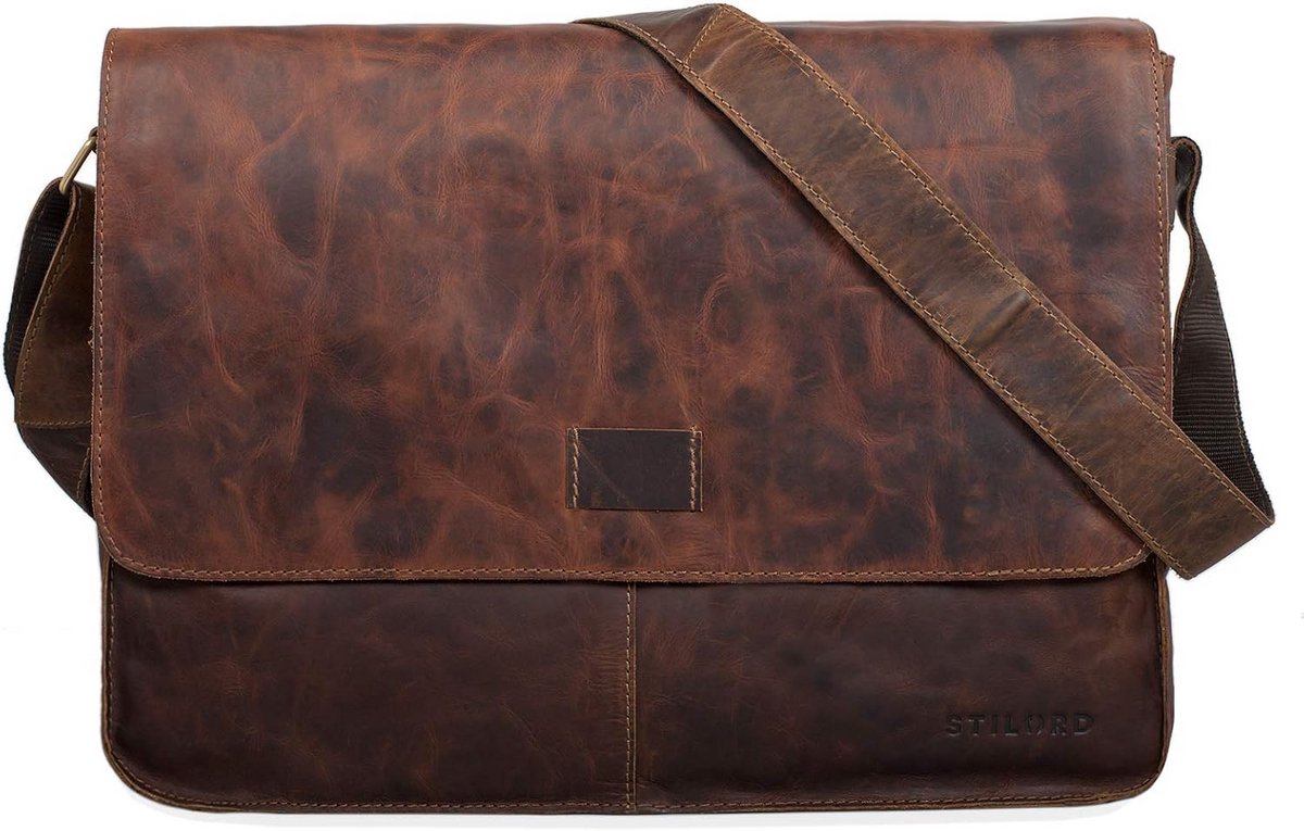Grote Leren Schoudertas Vintage Heren Dames A4 Geschikt voor Werk en Studie