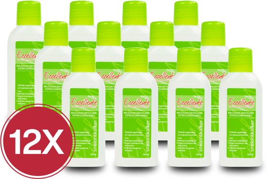 12 bouteilles de détartrant Eccellente avec bouchon vert, pour machines à expresso.