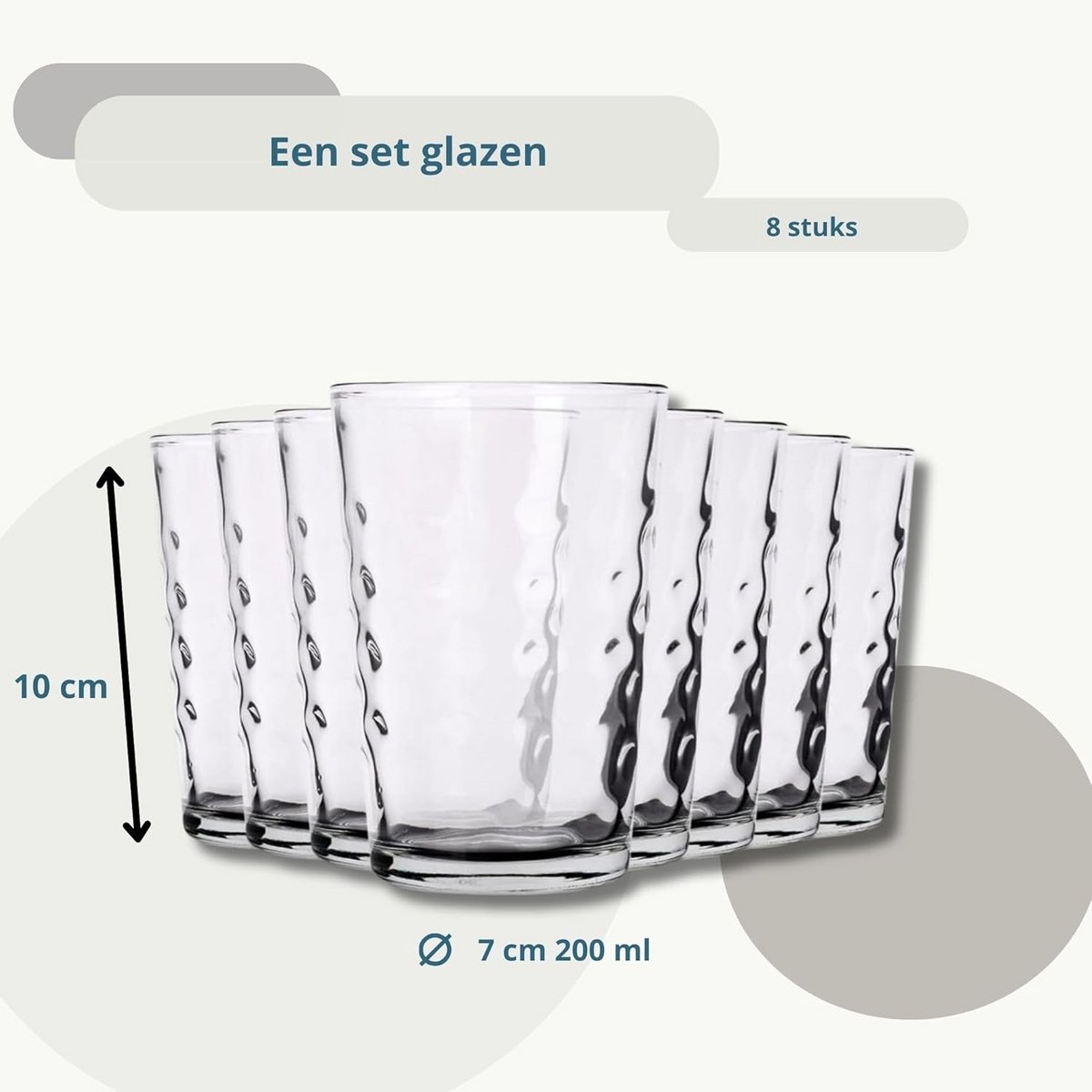 Set van 8 Drinkglazen 200 ml – Waterglazen en Sapglazen met Reliëf