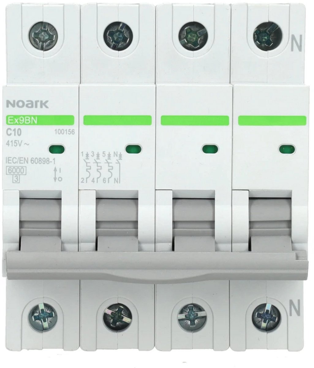 Noark installatieautomaat 3-polig+nul 10A C-Kar (Ex9BN 3PN C10)