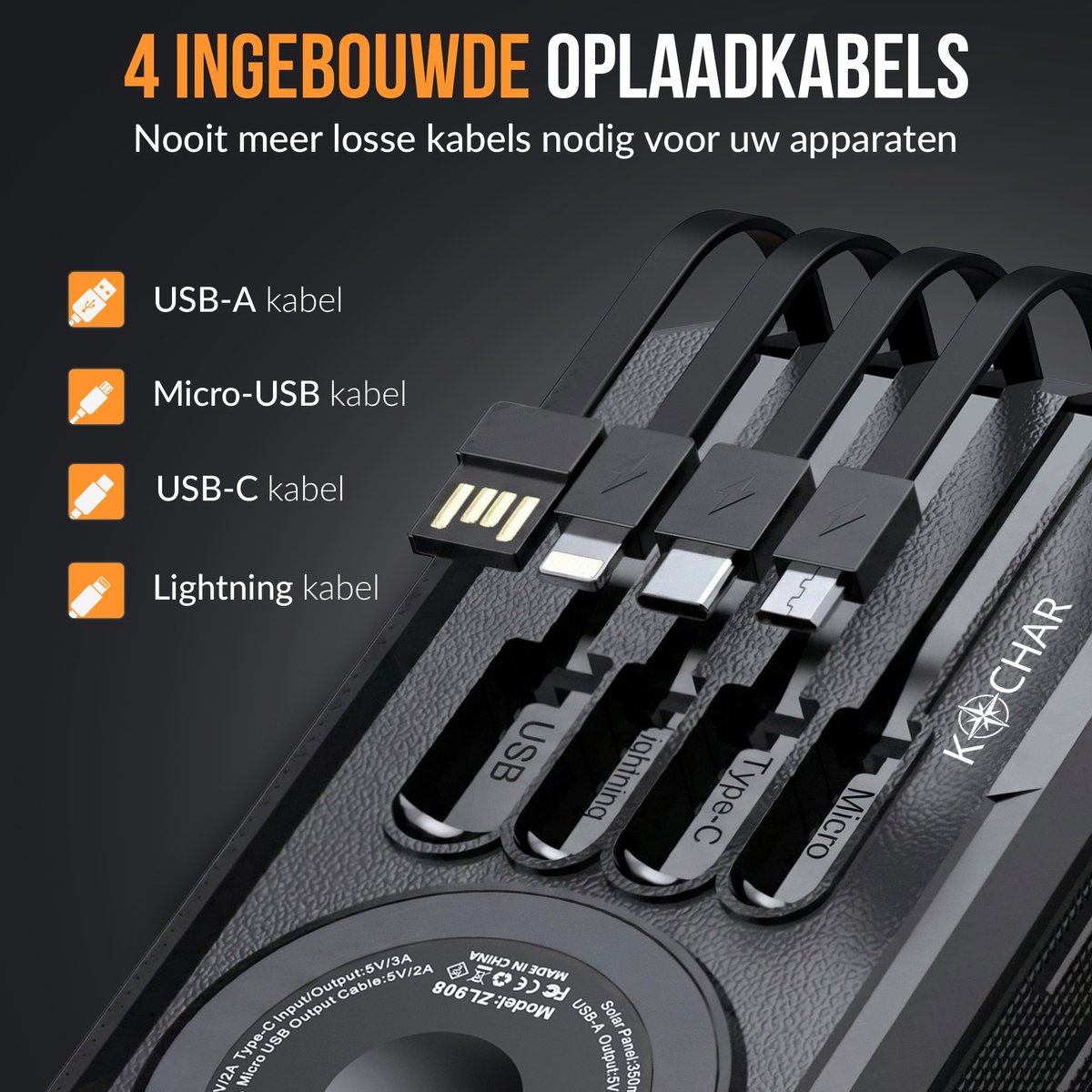 Kochar LED Solar Powerbank 30000 mAh - afbeelding 3