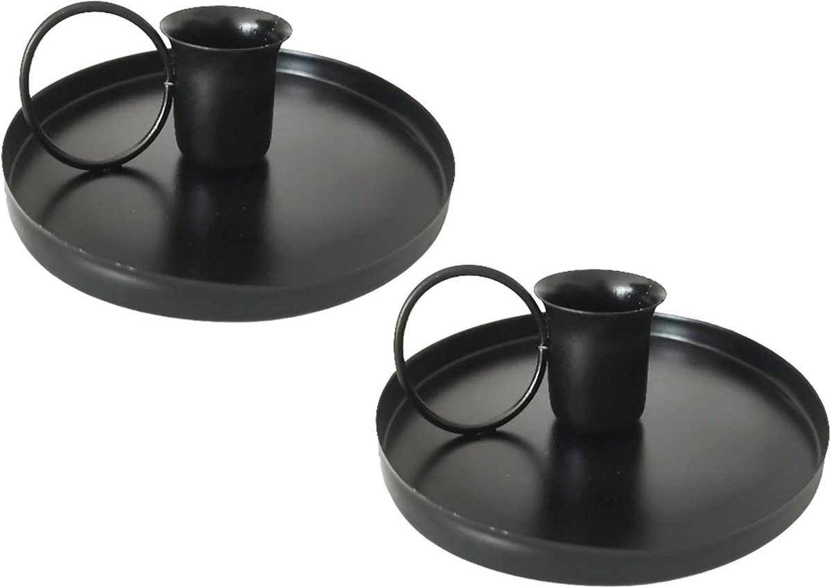 Twee zwarte ijzeren kandelaars van 10,2 cm met voet, geschikt voor kegelvormige kaarsen, diners, bruiloften en feestdecoraties (2, zwart)