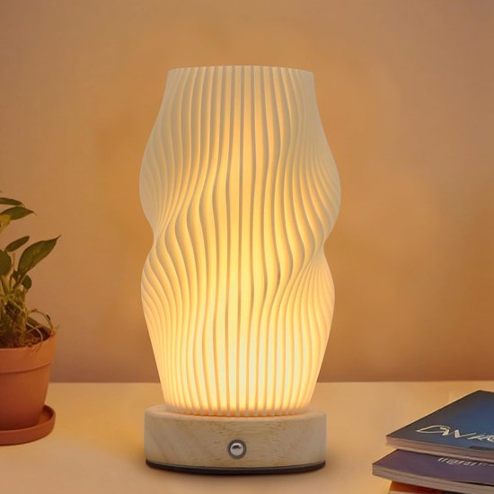 Foto: Usb oplaadbare bureaulamp 3d geprinte dimbare nachtlamp met houten voet geschikt voor nachtkastjes in de slaapkamer bruiloften feesten evenementen op het terras binnen en buitenlocaties breeze model