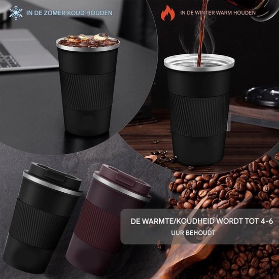 GELLDG Geïsoleerde mok - Koffiemok voor onderweg - Roestvrij staal - 380 ml - Lekvrij - Met deksel - Voor in de auto - Reismok - Dubbele isolatie - Geschikt voor water, thee, sap en koffie — afbeelding 3