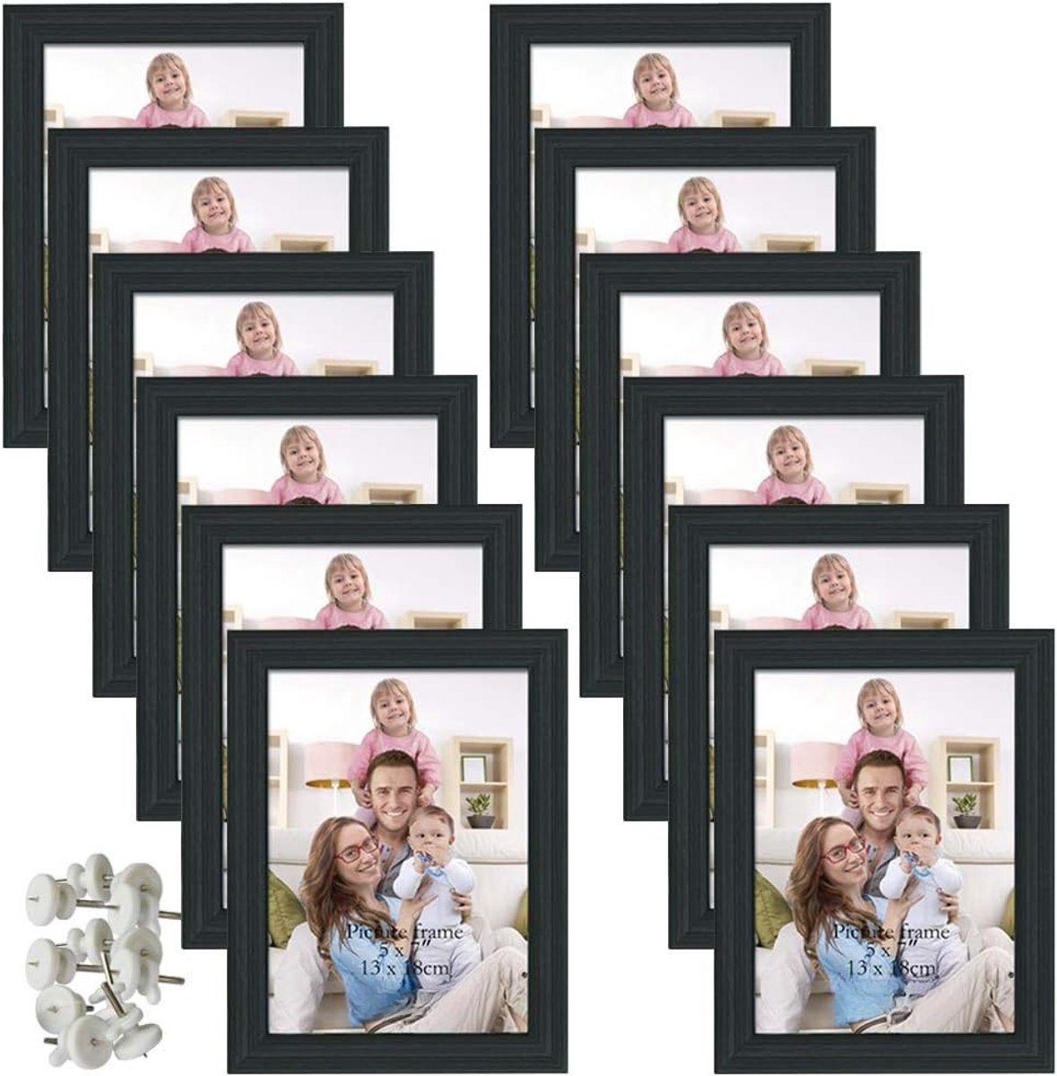 Famanu Set van 12 zwarte fotolijsten 6x4cm wand of tafel