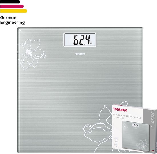 Beurer GS 10 Personenweegschaal - Digitaal - Tot 180 kg - 30 x 30 cm - Weegvlak veiligheidsglas - Quick Start - Incl. batterij - 5 Jaar garantie - Glitter Grijs