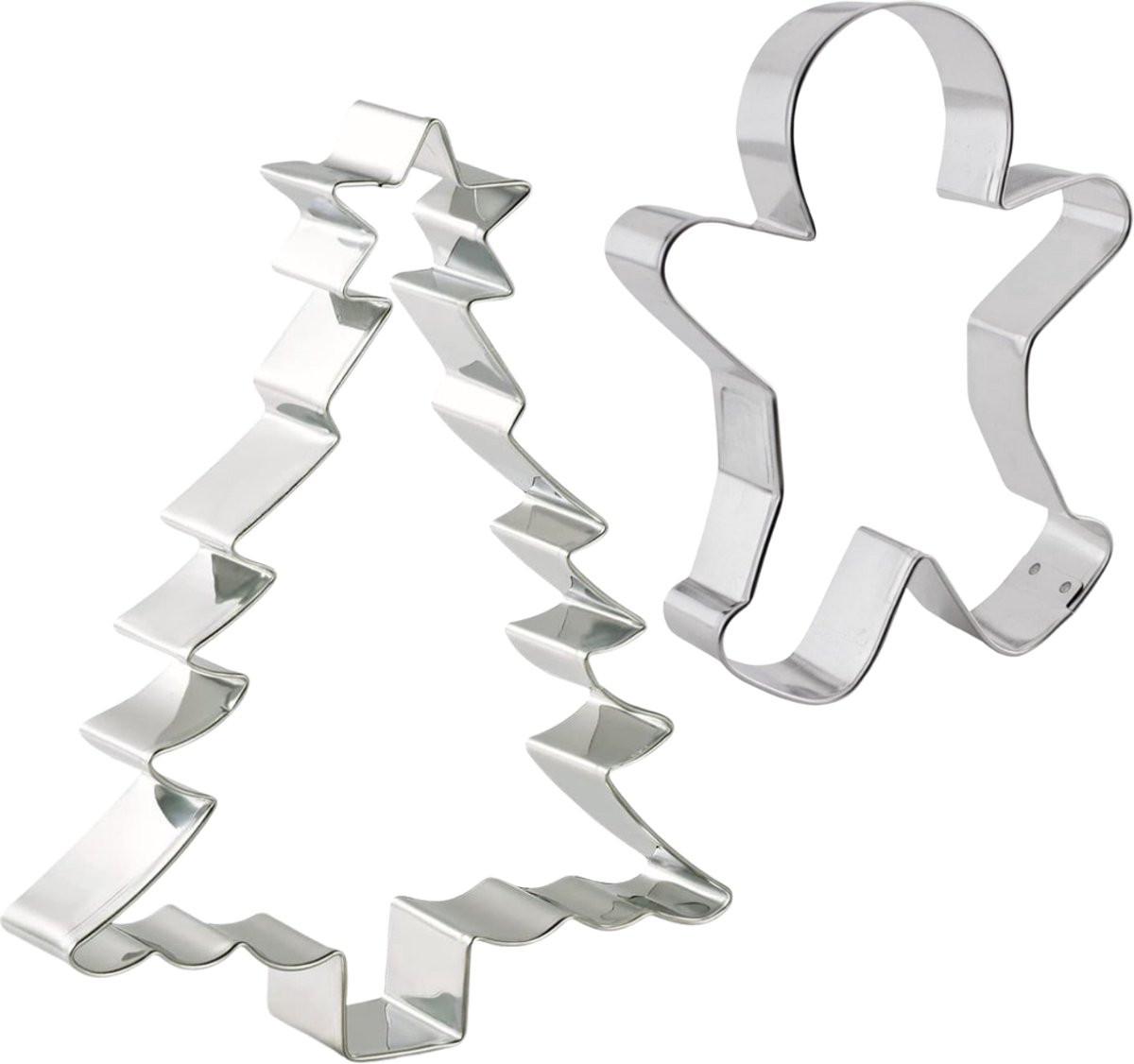 Kerst Uitsteekvormen set Kerstboom met ster 14CM & Koekemannetje 13CM - Professionele vormen Kerstkoekjes bakken