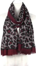 Luipaard print dames sjaal in bordeaux rood - viscose katoen - 85 x 180 cm