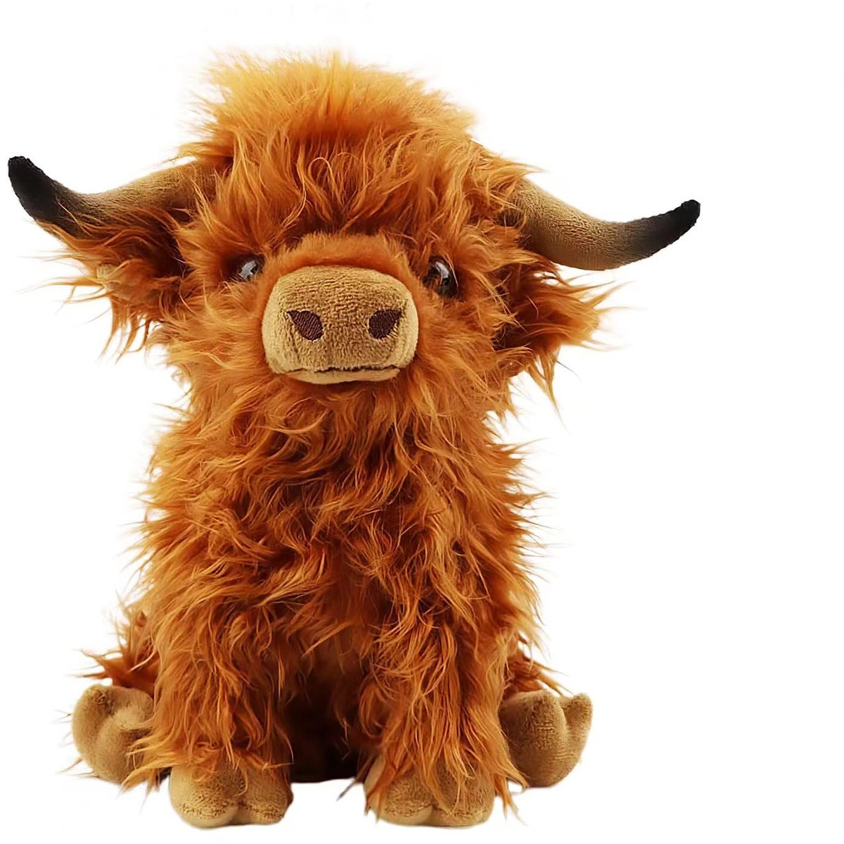 Kraftverdia Pluche knuffel -Schotse Hooglander Koe Knuffel - Hooglandkoe Pop - Zacht en Knuffelig - Lang Pluizig Rood Haar - Realistische Details - 25 cm - Geschikt voor Kinderen
