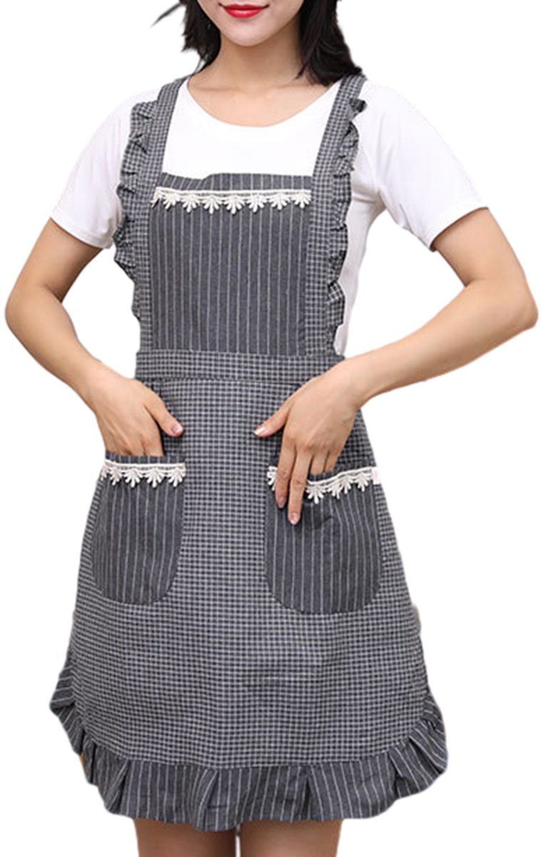 Gigicial Schort - Schattig Schort - Comfortabele Pasvorm Met Verstelbare Nekband En 2 Zakken - 1 - Voor Koken/Tuinieren/Geschenk Idee Grijs