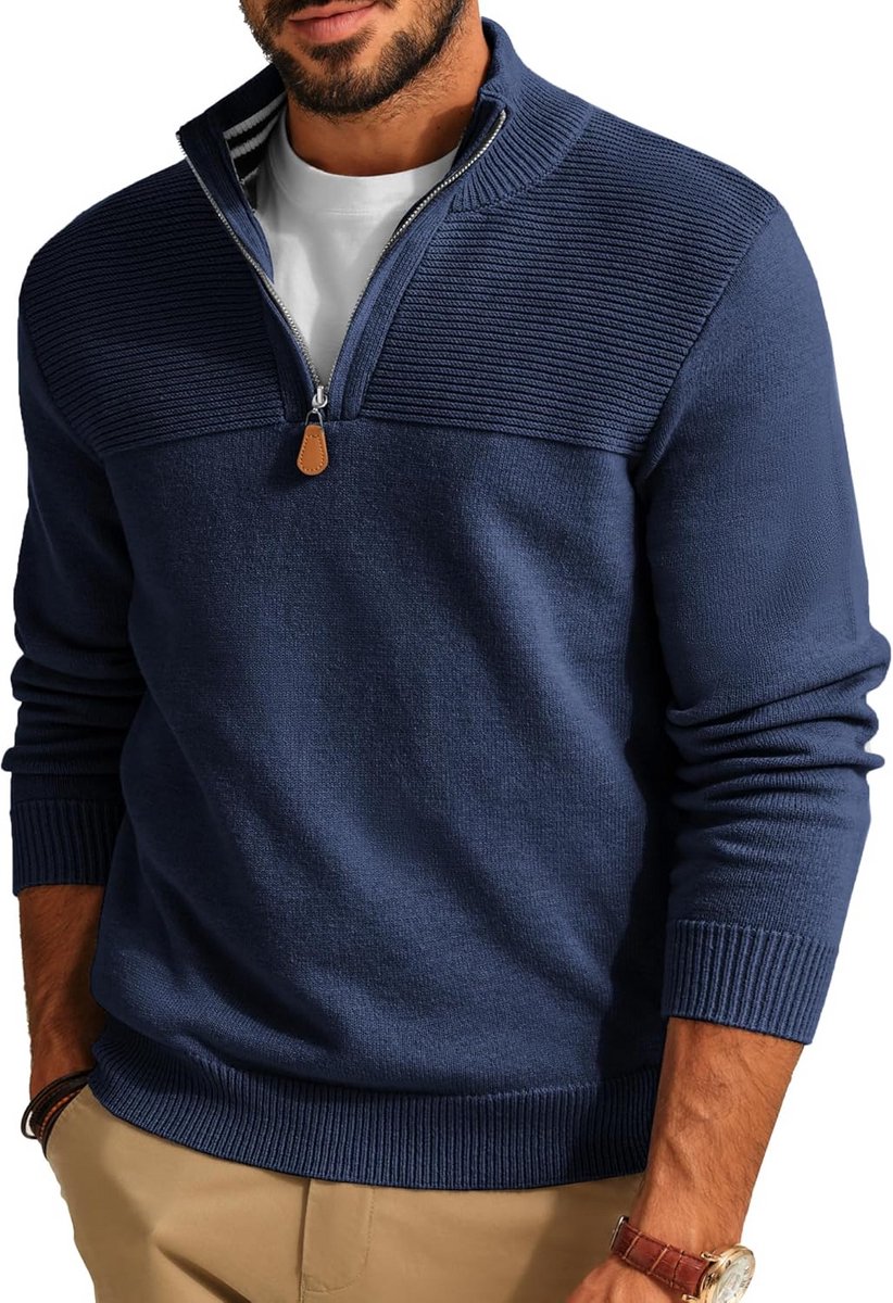 Heren Trui met Kwartrits en Ronde Hals - Gebreid Casual Sweater