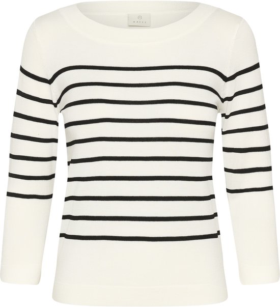 Kaffe KAlizza boatneck pullover Dames Trui - Chalk w. Black Stripe