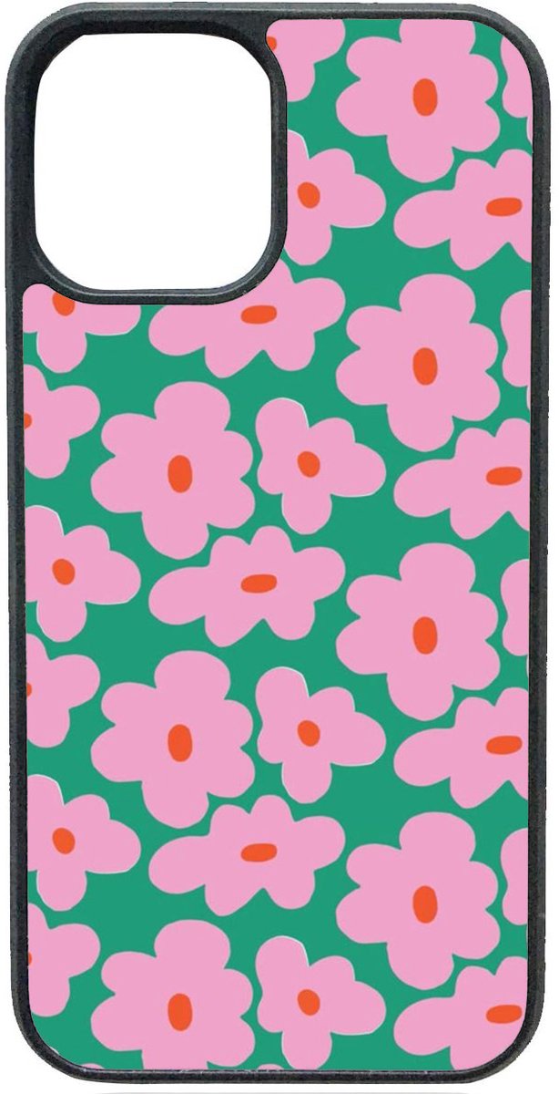 Telefoonhoesje - ROZE BLOEMEN MET GROEN - Iphone 15