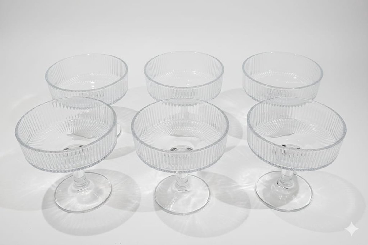 Bavary Collection Lines – Luxe Dessertglazen 6-delig – 260 ml – Glaswerk voor Toetjes, IJs & Mousses – Transparant