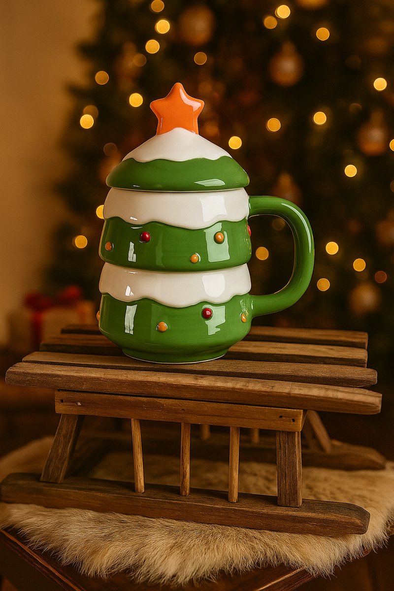 Kerstboom Mok met Ster – Puur kerstgevoel in je hand! | Koffiemok | Theemok | Mok met deksel | | Kerst | Cadeau