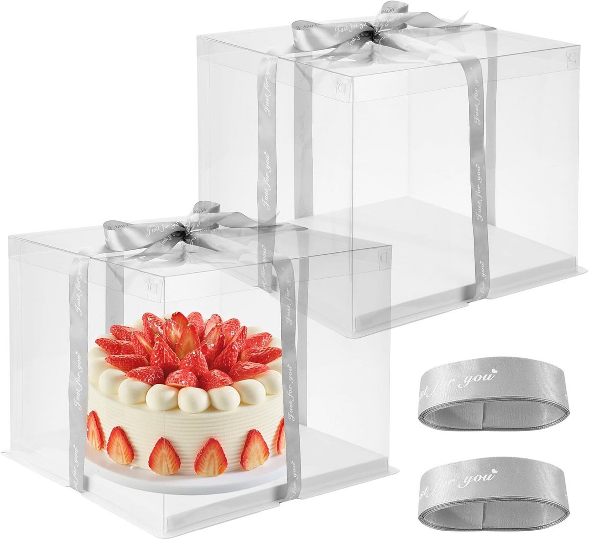 Set van 2 Transparante Taartdozen 30x30x25 cm - Dubbellaags Taartdisplay en Cadeaudoos