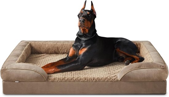 JOEJOY Orthopedisch hondenbed voor middelgrote honden, traagschuim, hondenbank, afneembaar, wasbaar hondenbed, orthopedisch, 89 x 64 x 17 cm, eiervormig, antislip, hondenbank, donkerbruin