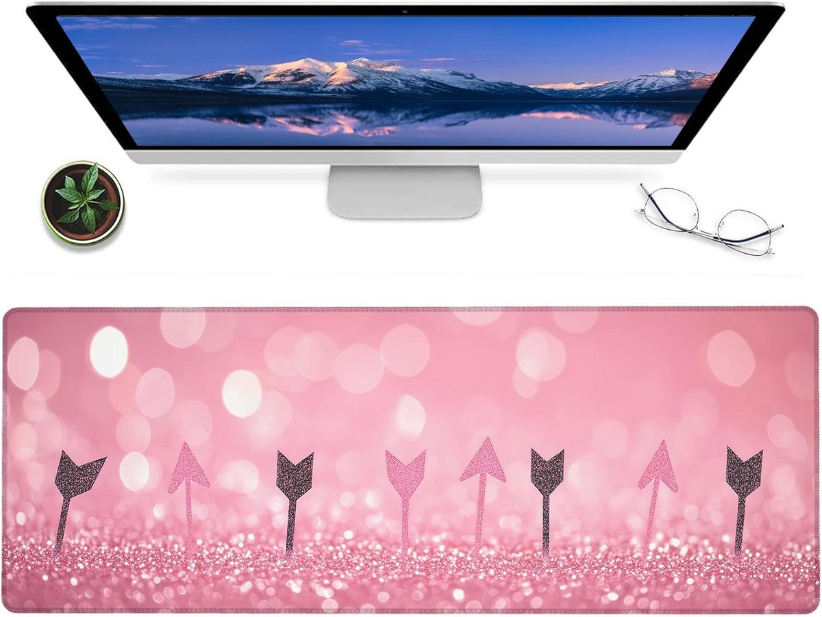 Grote Glitter Roze Muismat Antislip - Uitgebreide Bureaumat voor Gaming en Kantoor