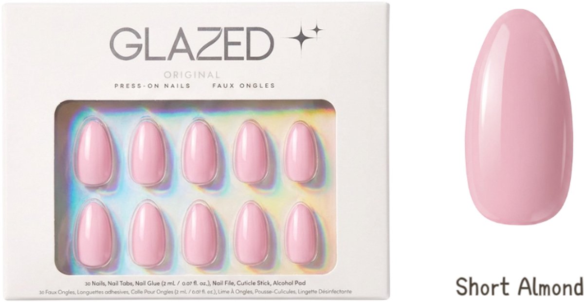 Glazed Original - Press On Nails - Rose Bonbon - Short Almond - 30 nagels