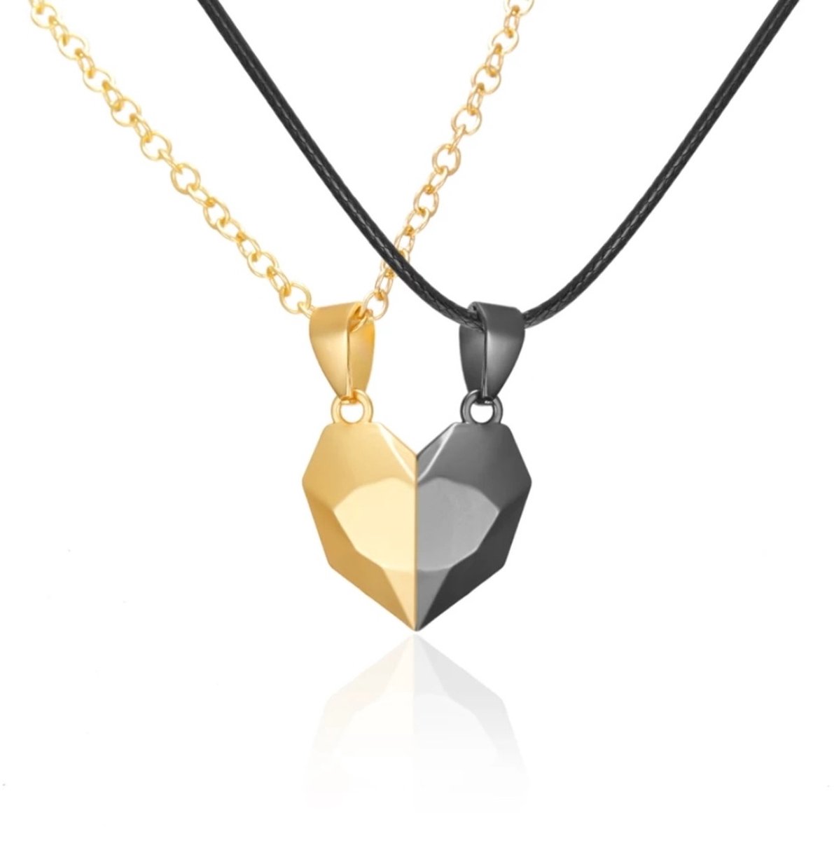 EmmyRovi – Heart Duo Ketting – Set voor Twee – Liefde & Verbinding – Goud/Zwart