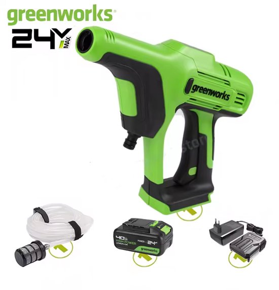 Greenworks Hogedrukreiniger - 24V 400W draagbare hogedrukreinigers - autoreiniger met 1*4000mAh accus - 5 m slang,voor auto's