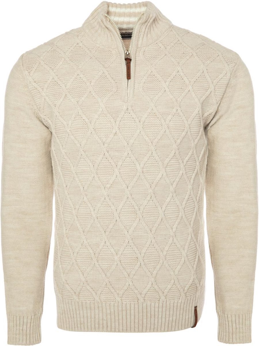 Carisma Heren Trui Opstaande Kraag Gebreid Motief Beige 7854 - S