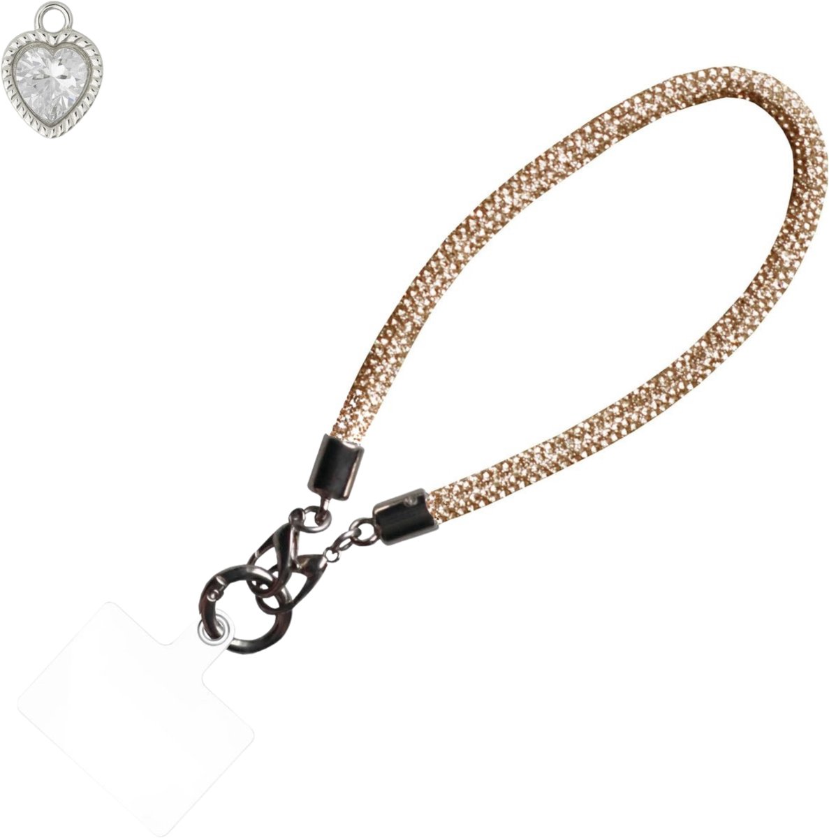 ADEL Telefoonkoord Kort voor Pols – Phone Cord / Telefoonketting Incl. Bedel – Telefoon Koord – Universeel (o.a. iPhone & Samsung) – Glitter Goud