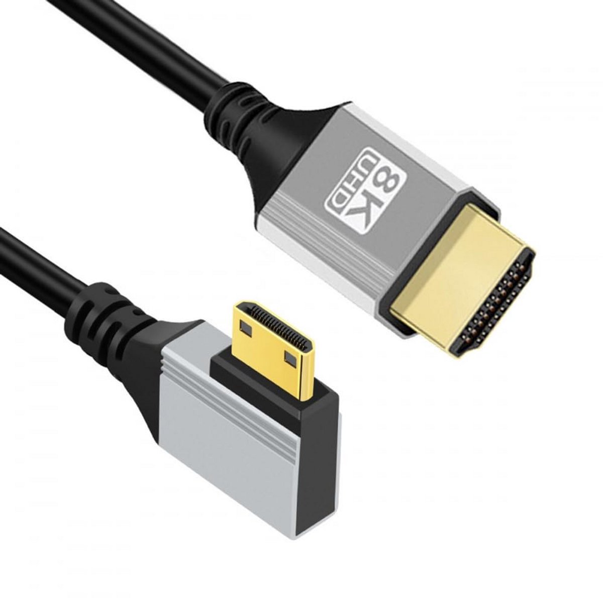 Mini HDMI 2.1 Kabel 8K 4K 90 Graden Hoek Ultradunne en Flexibele Type-A naar Type-C voor Camera's en HDTV 50cm