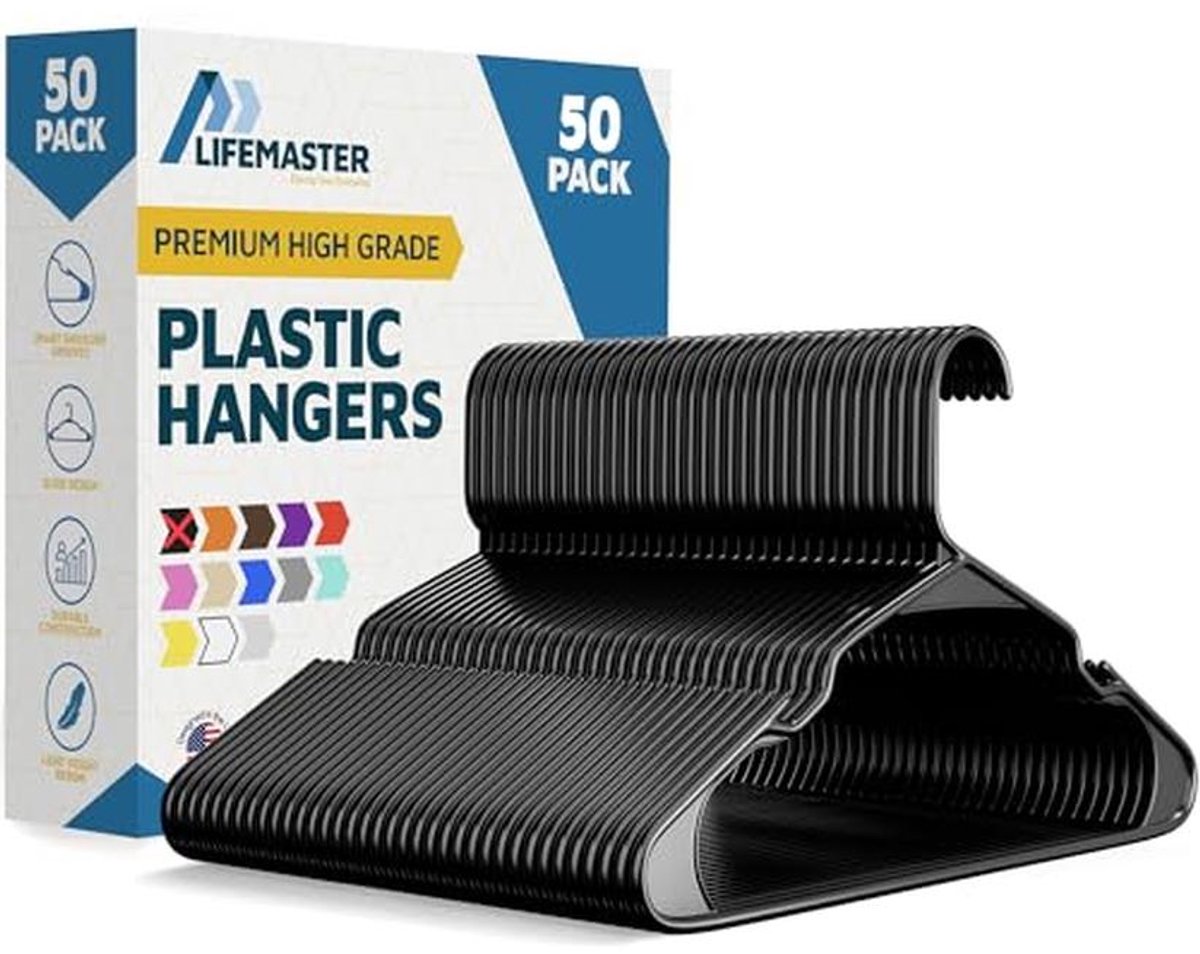 Set van 50 ruimtebesparende kunststof kledinghangers - veelzijdig en slipvast