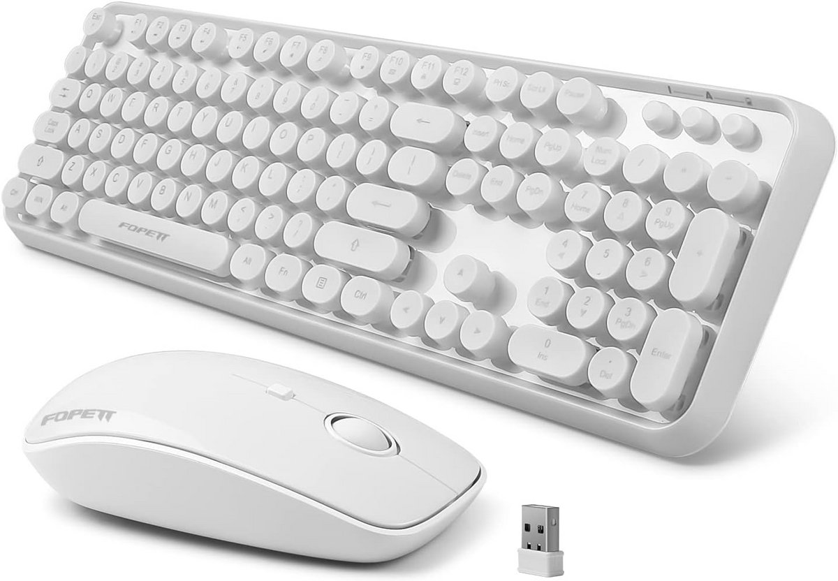 Draadloos toetsenbord en muis set met ronde toetsen, 2,4 GHz, Plug and Play