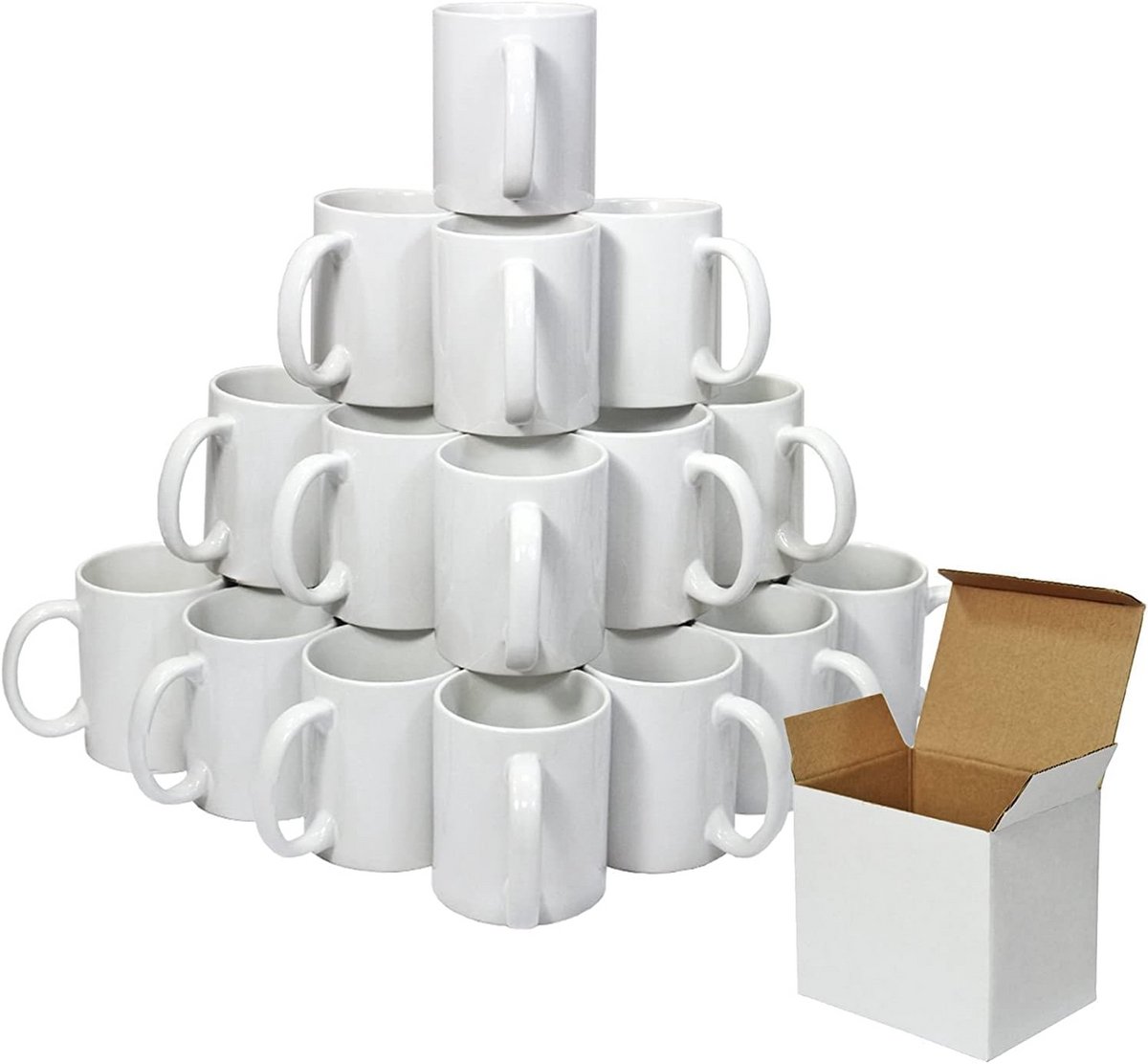 Set van 36 Witte Keramische Mokken 370 ml voor Ontbijt, Koffie en Decoratie