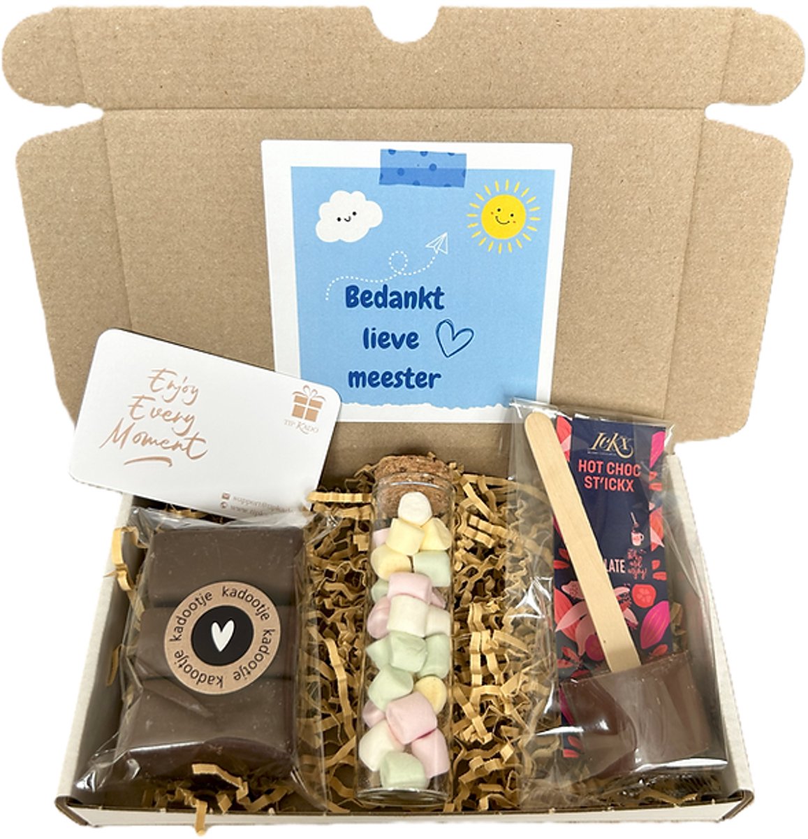 Meester choco mini brievenbus cadeau - bedankt - leraar- chocolademelk - marshmallows
