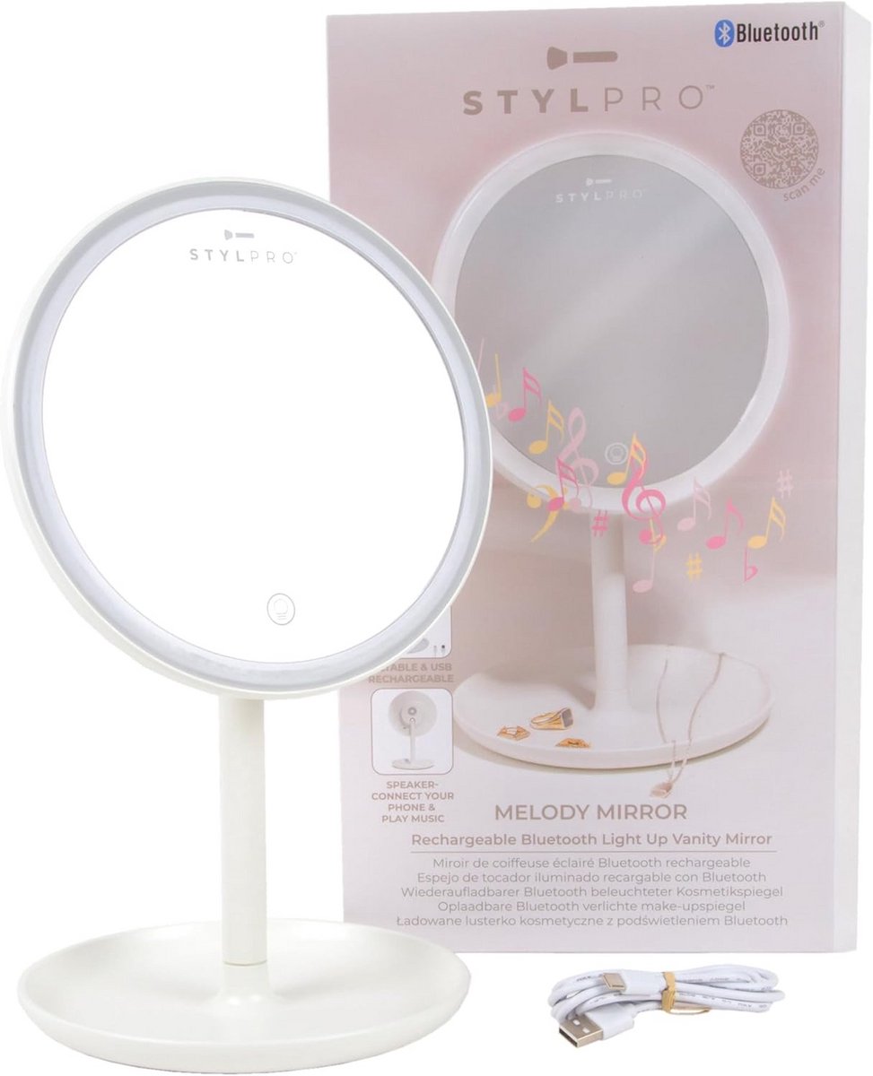 Oplaadbare Bluetooth Make-up Spiegel met Dimbare Verlichting en Ingebouwde Luidspreker