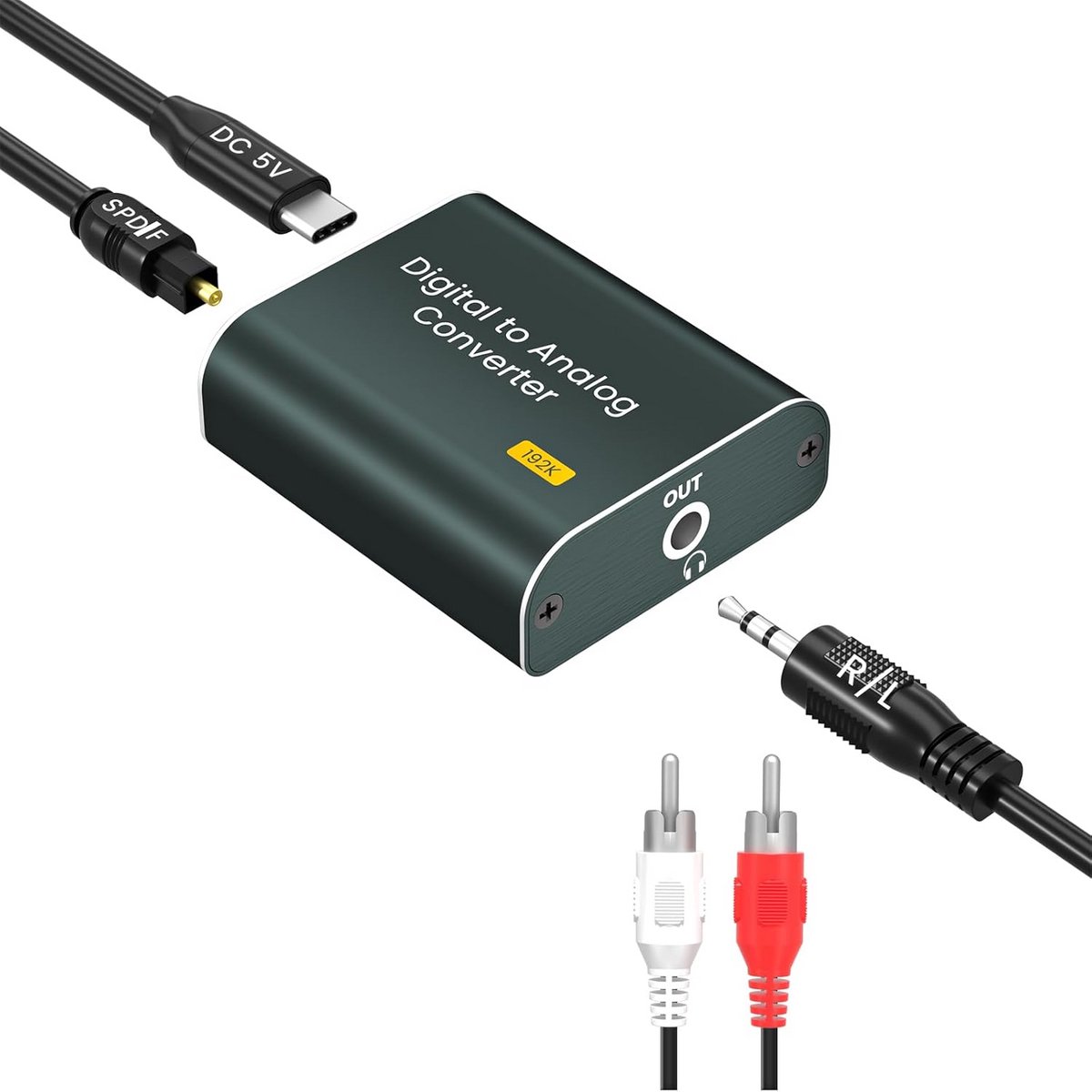Digitale naar Analoge Audio Converter (DAC) 192kHz - Optische SPDIF naar 3.5mm AUX en RCA