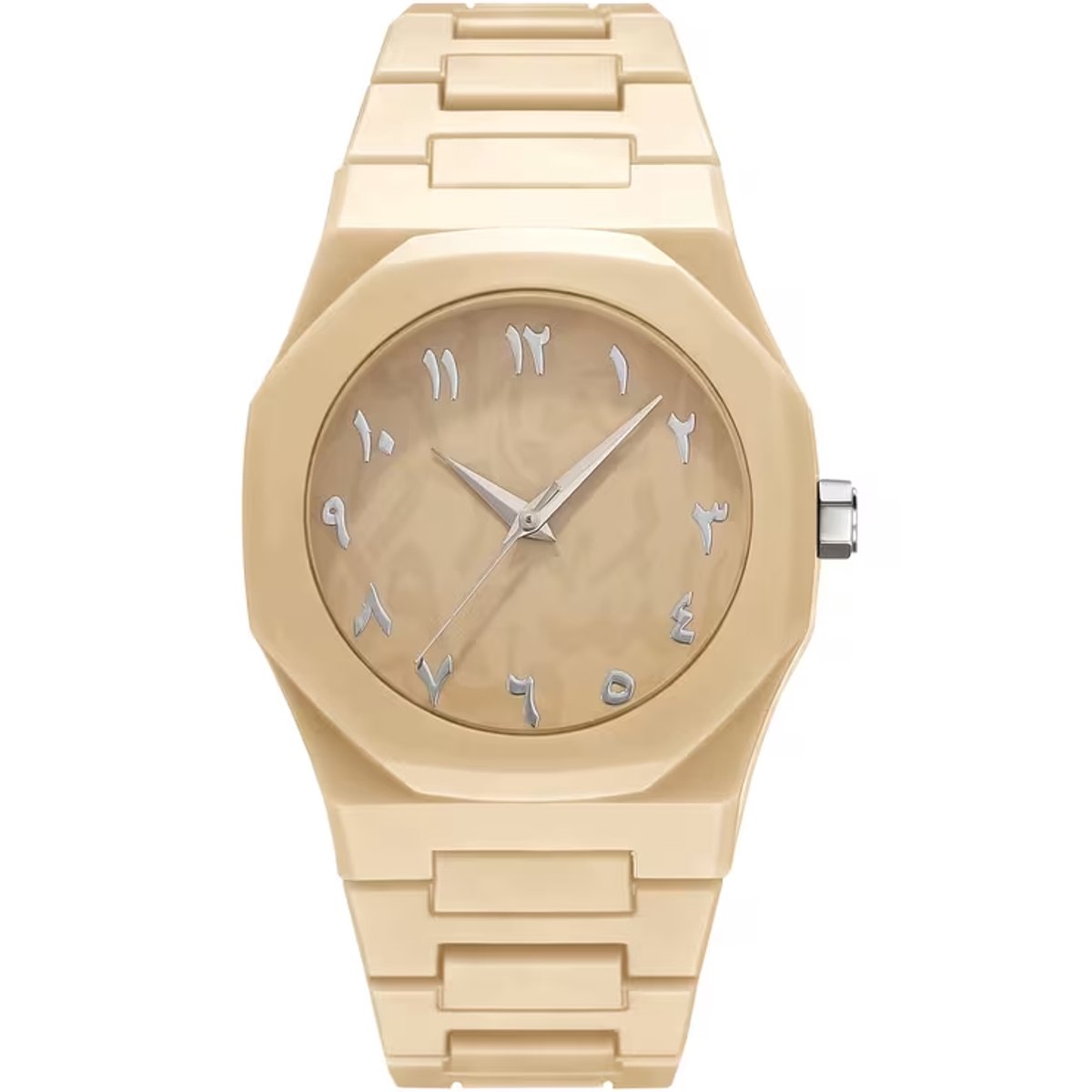 Baraka Treasures Luxe Horloge - Arabische Horloge - Arabic Dial - Unisex Horloge - Premium Horloge - Quartz - Ramadan Cadeau - Eid Cadeau - Beige