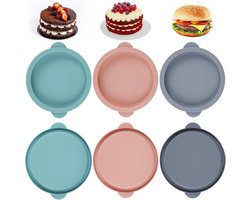 6 Stuks Luchtfriteuse Eivorm Siliconen Taartvormen, 10 cm Airfryer Gepocheerde Eierdopjes, Poeder/Grijs/Blauw Siliconen Muffinpannen voor Bakken voor Broodjes Ei, Cupcakes en Pannenkoeken