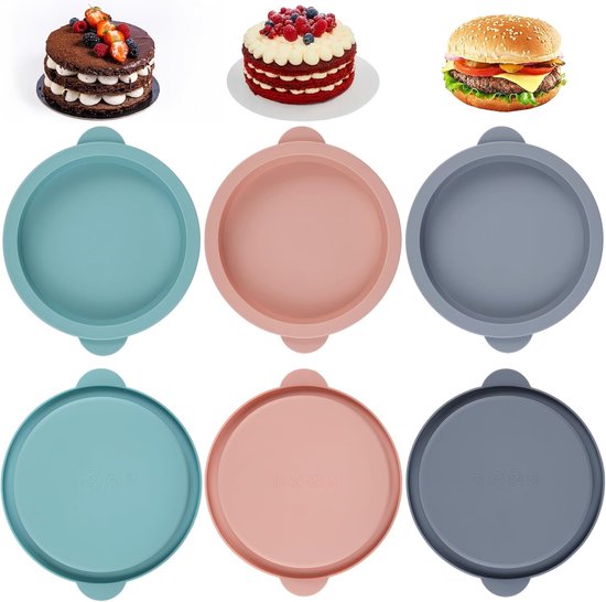 6 Stuks Luchtfriteuse Eivorm Siliconen Taartvormen, 10 cm Airfryer Gepocheerde Eierdopjes, Poeder/Grijs/Blauw Siliconen Muffinpannen voor Bakken voor Broodjes Ei, Cupcakes en Pannenkoeken