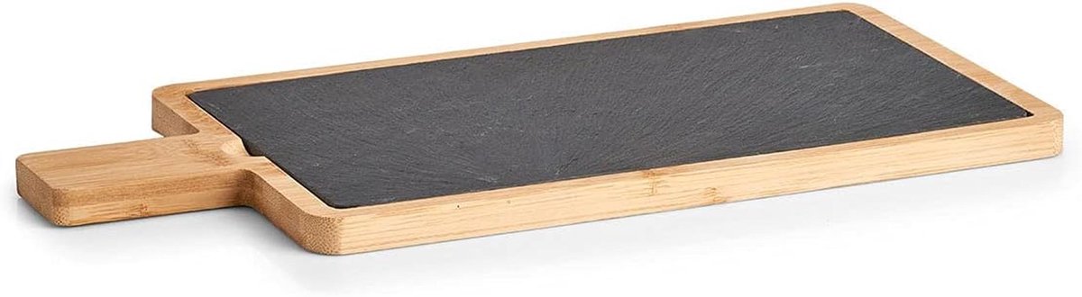 Bamboe en leisteen snij- en serveerplank met handvat - 40 x 19 x 1,5 cm