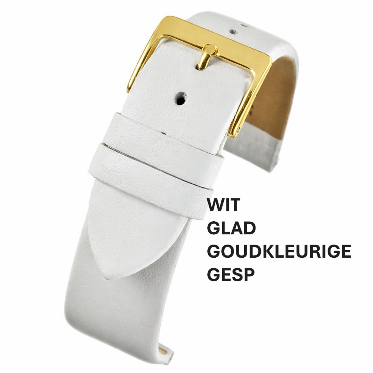 horlogeband-horlogebandje-18mm-echt leer-WIT-wit-recht-zacht -plat-leer-glad-goudkleurige gesp-18 mm