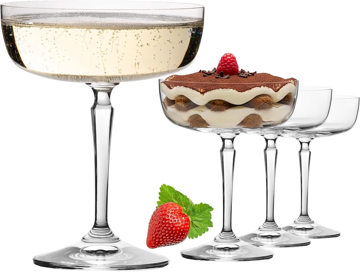 Luxe Champagneglazen Set van 4 - Kristalglas - 260 ml - Vaatwasserbestendig