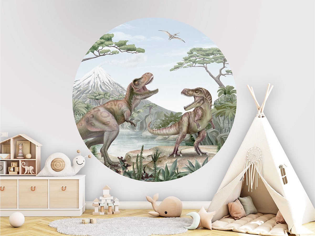 Muurcirkel - Kinderkamer - Stoere jongenskamer - Terrific Trex - dino's - ø 100 cm