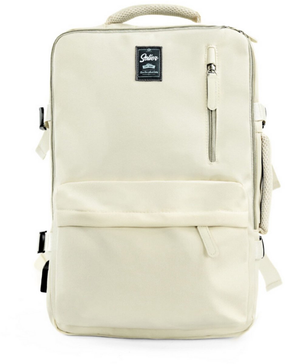 Solier FV06 Noa handbagage rugzak 35 liter – lichte reisrugzak voor vliegtuig en dagelijks gebruik, beige