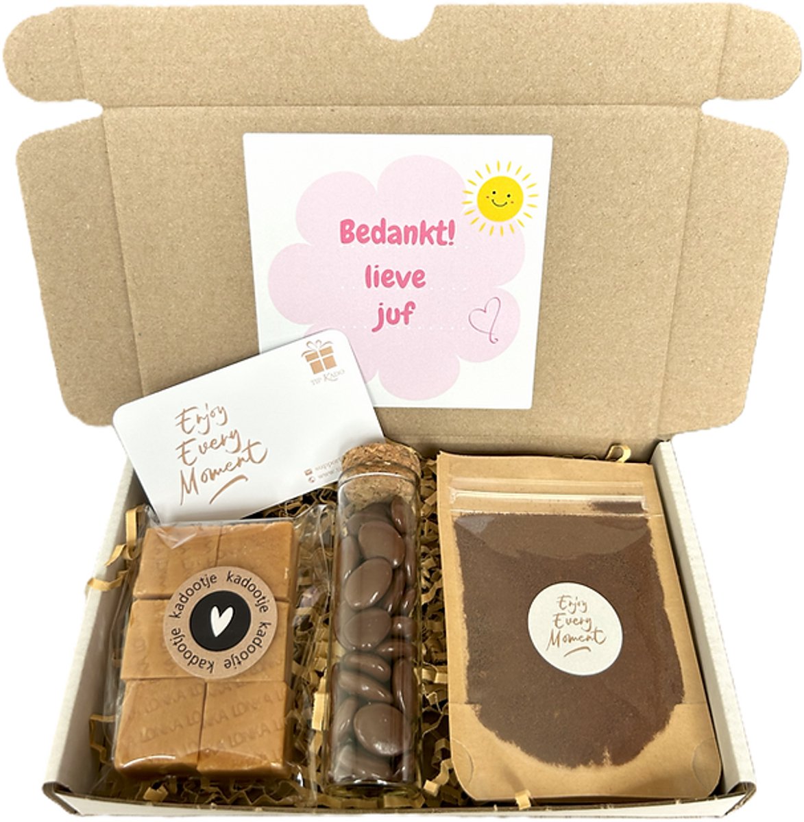 Juf koffie mini brievenbus cadeau - bedankt - lerares - koffie - fudge - mokkaboontjes
