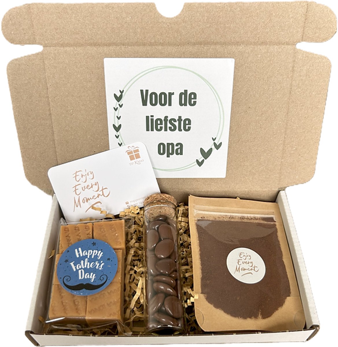 Opa koffie mini brievenbus cadeau - Vaderdag - opa - koffie - fudge - mokkaboontjes