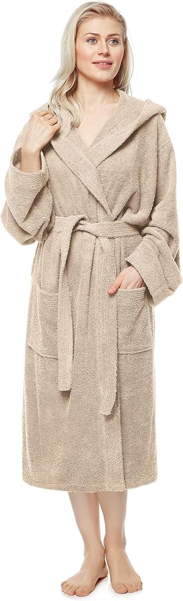 Damesbadjas met capuchon, extra lang, 100% Katoenen Badstof (380 g/m²) OEKO-TEX® gecertificeerd