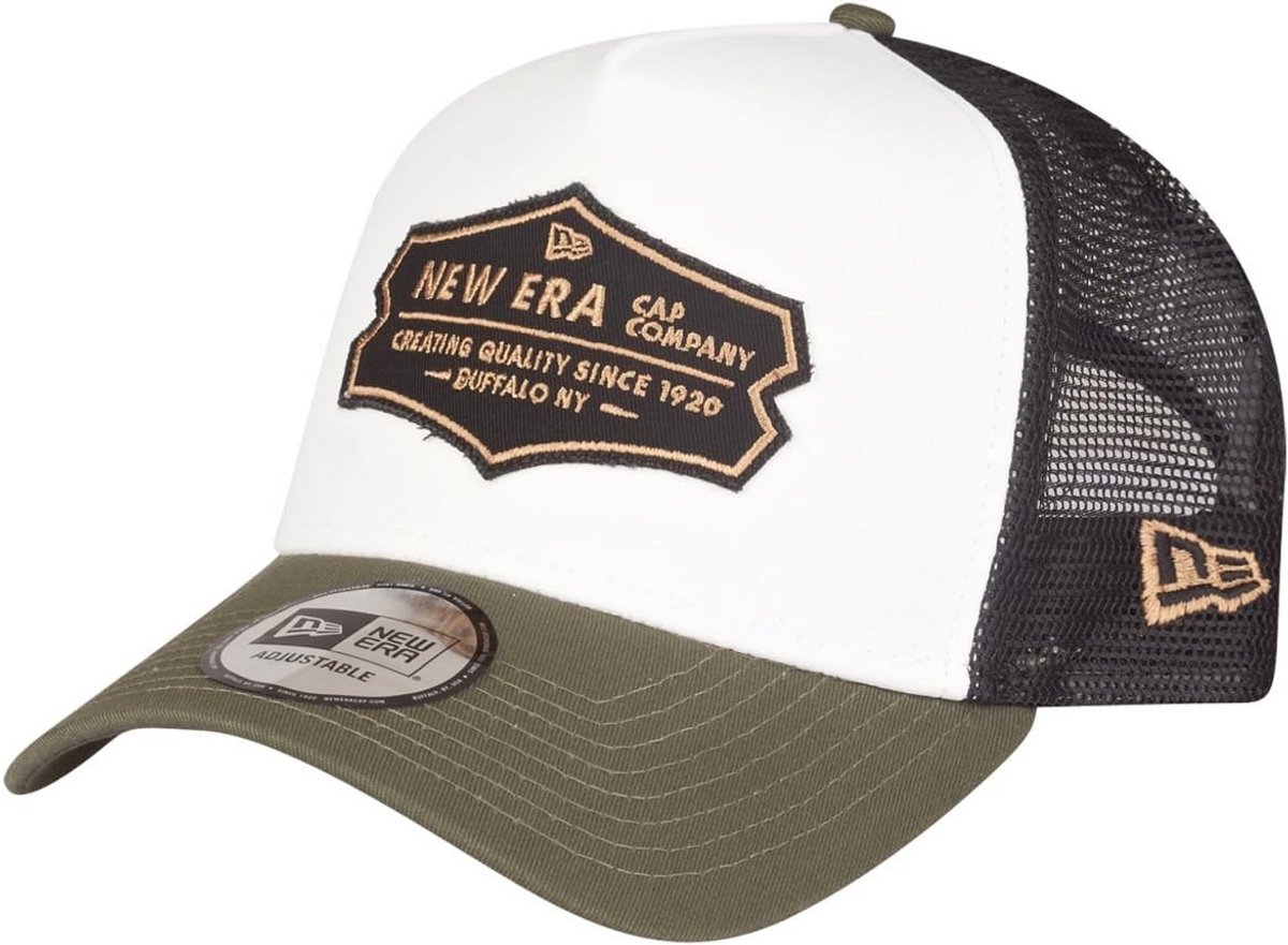New Era Distressed Patch Olive A-Frame Trucker Cap