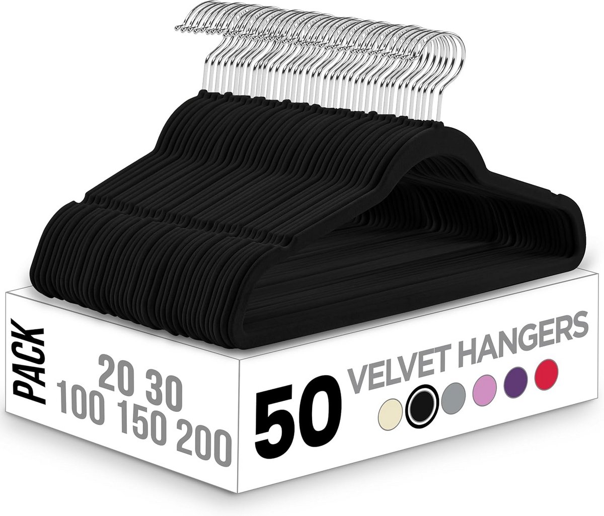Zwarte Velvet Kledinghangers - 50 Stuks - Stevige en Antislip Kledinghangers voor Thuis