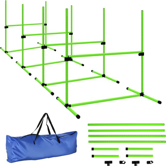 PawHut honden agility-set, hindernissen, slalompalen, grondstaven, draagtas, robuust, geel